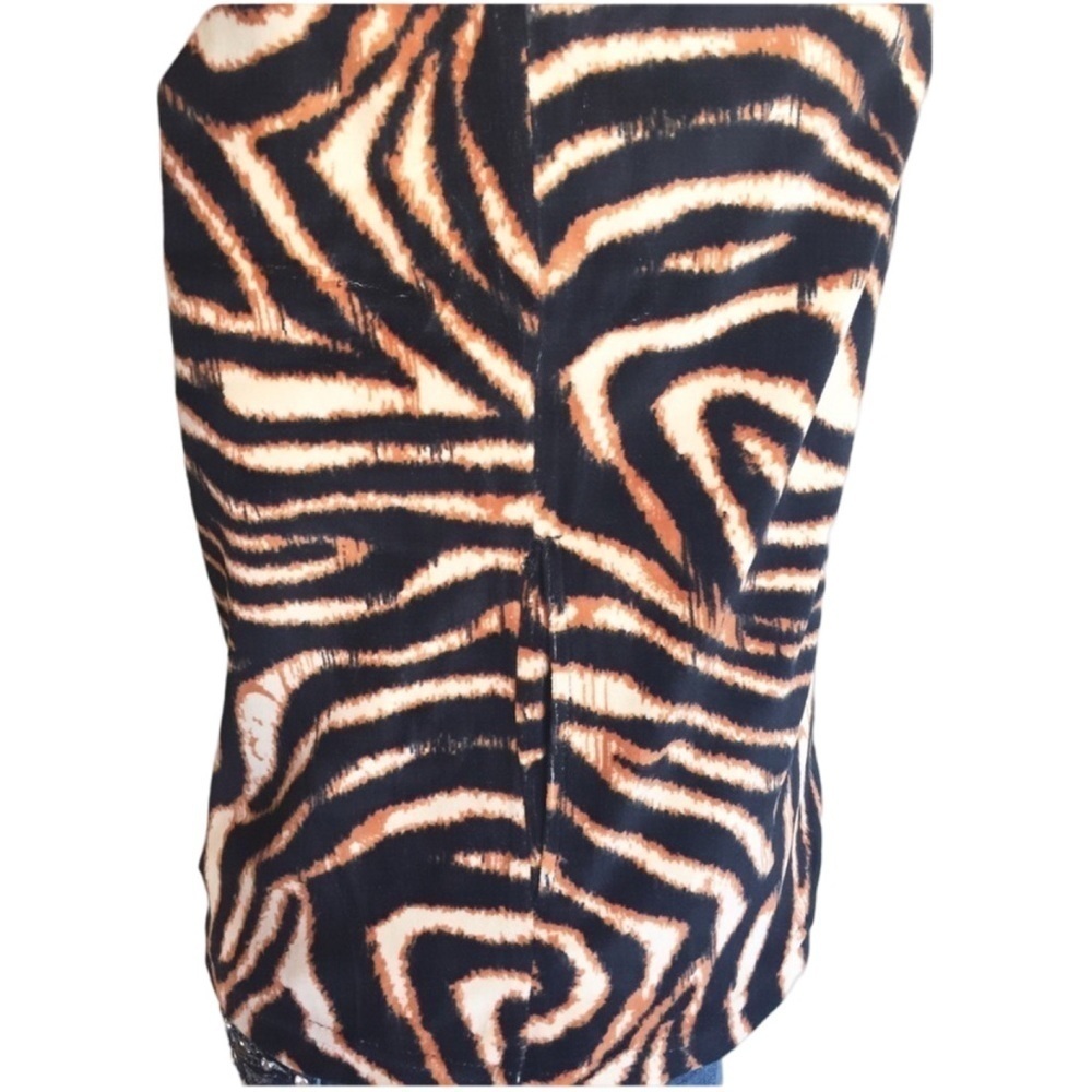 Mirror Image Zebra Print Sleeveless Zip Vest Beige Black Small Velour - Picture 9 of 11
